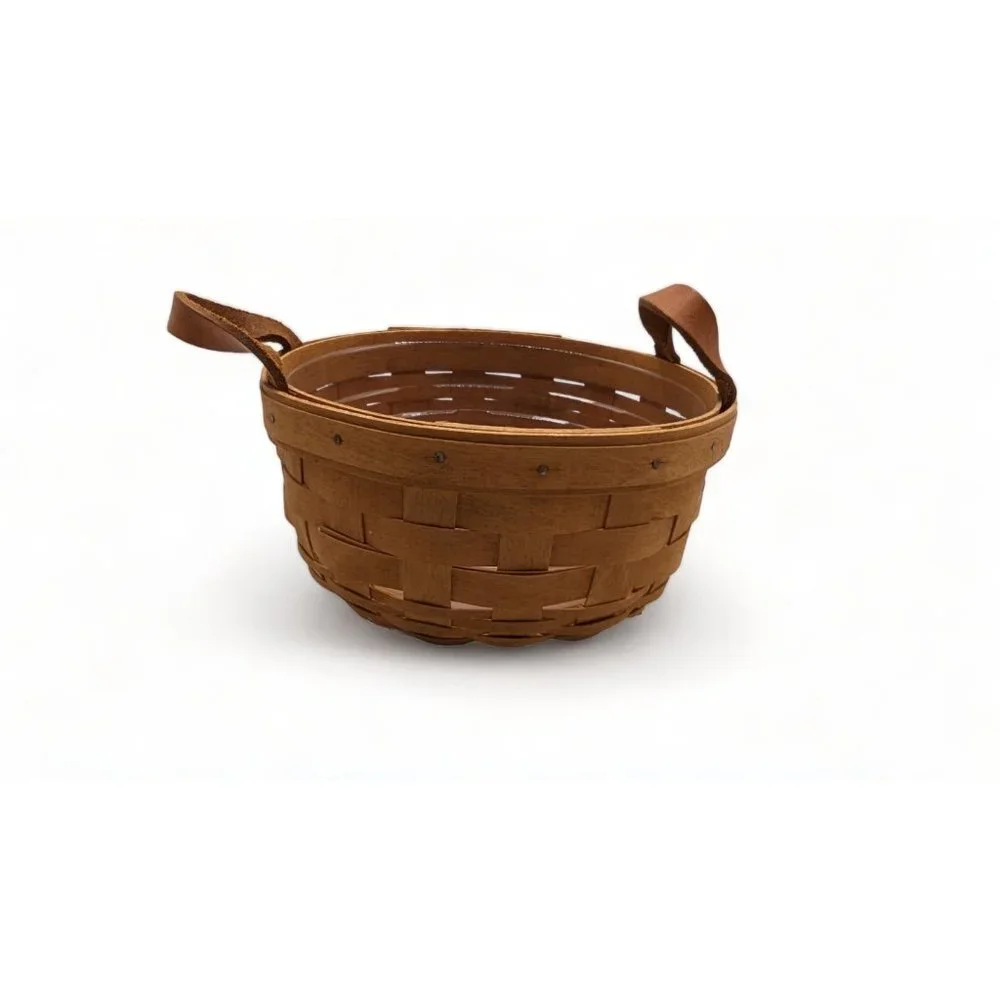 Vintage Longaberger Basket 1993 Hand Woven w/ Plastic Protector 6.5 Diameter
